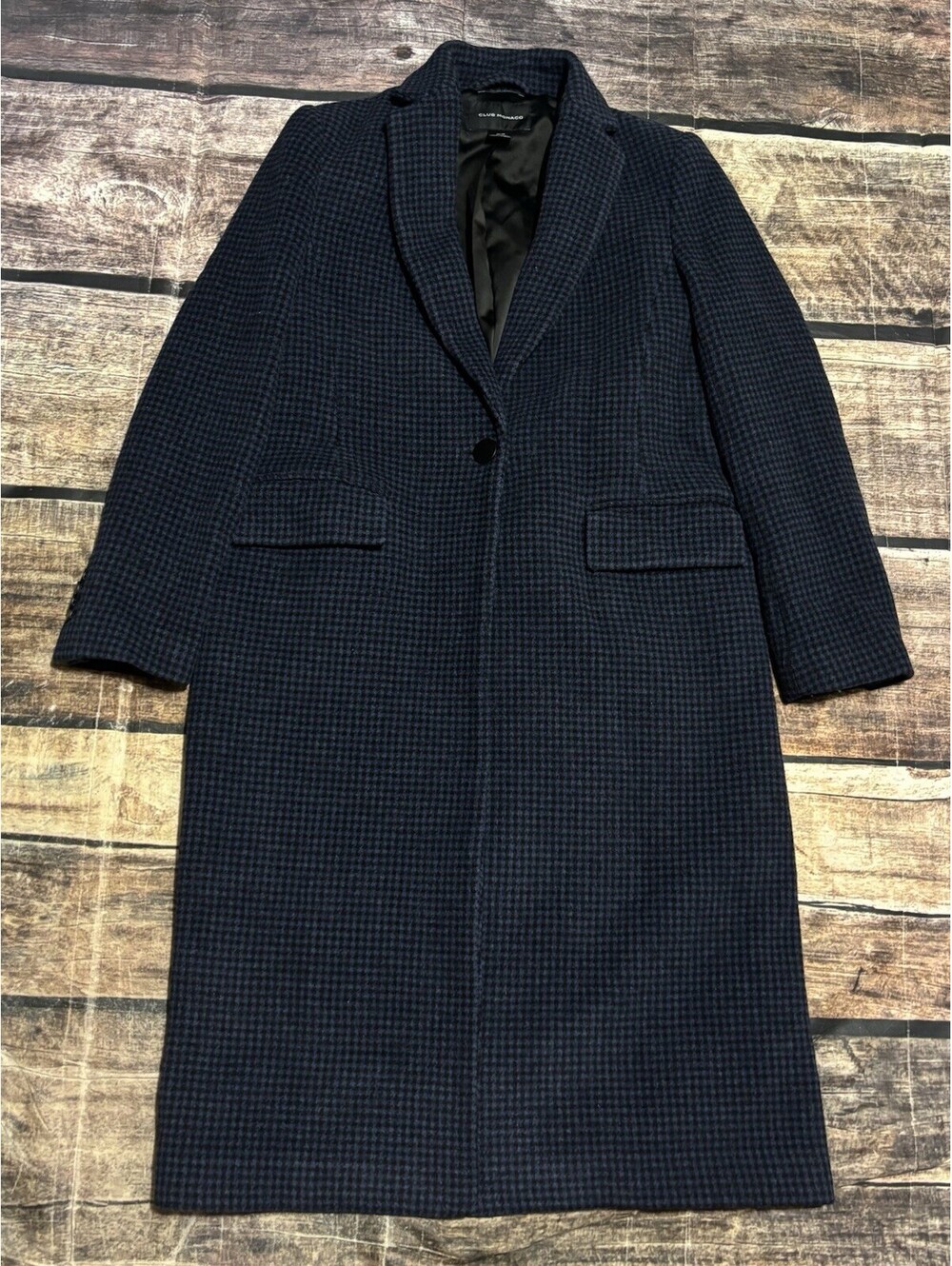 Club Monaco Trench Coat Womens Medium Houndstooth Italian Wool Blend
